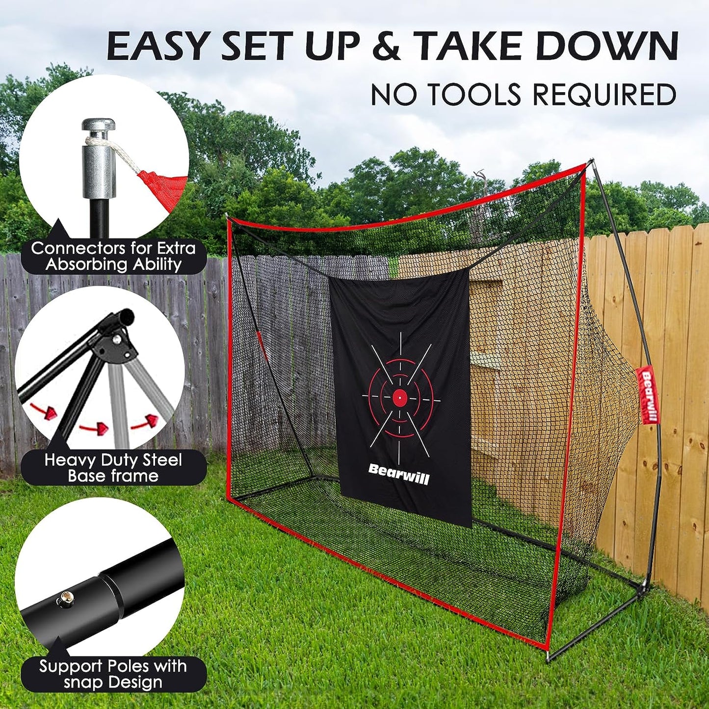 Golf Net, 10X7Ft Heavy Duty Practice Net with Mat, Target Cloth, 8 Tees, 6 Balls, Carry Bag - Training for Backyard Driving Chipping Indoor Outdoor