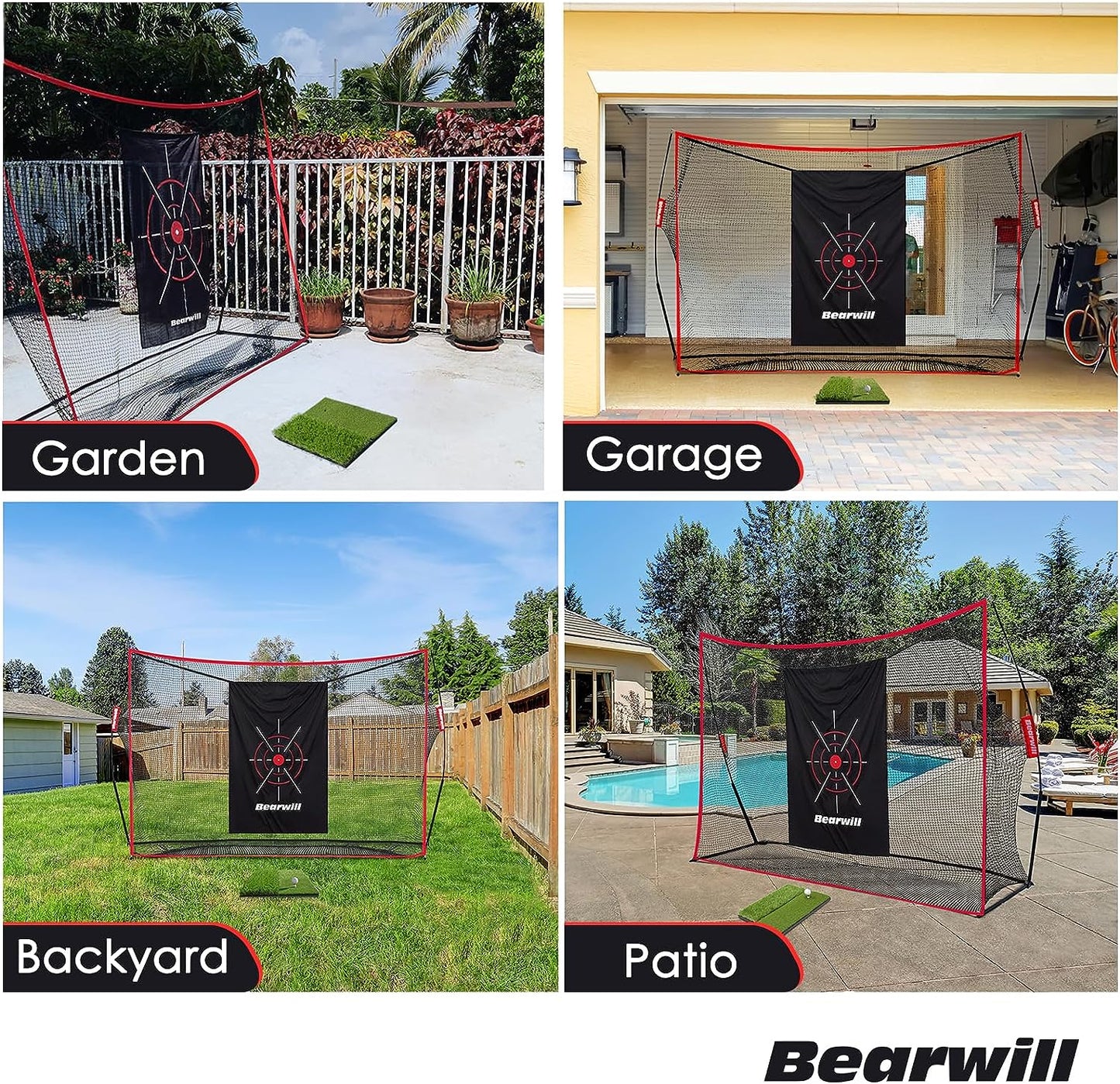 Golf Net, 10X7Ft Heavy Duty Practice Net with Mat, Target Cloth, 8 Tees, 6 Balls, Carry Bag - Training for Backyard Driving Chipping Indoor Outdoor
