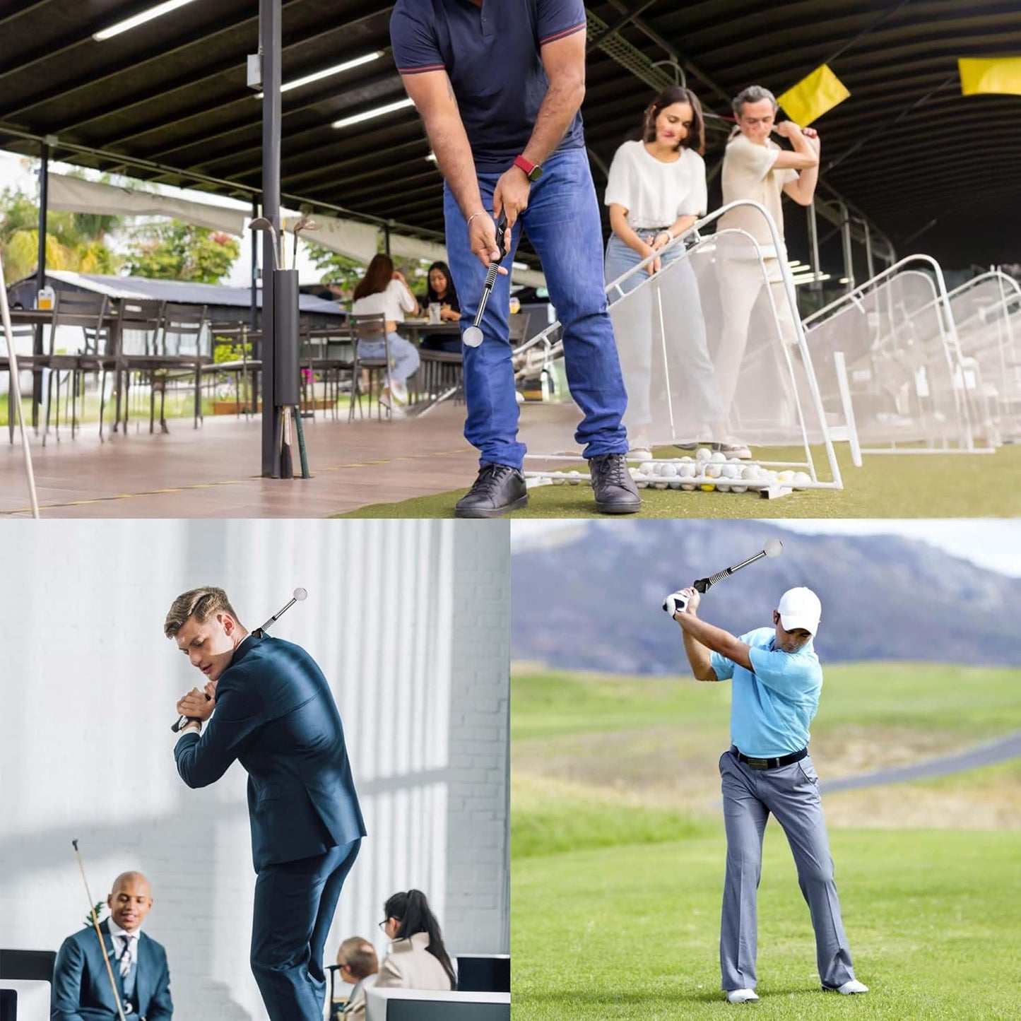 Retractable Golf Swing Training Aid, Golf Grip Trainer & Golf Swing Trainer for Warm-Up, Right-Handed Golf Club for Indoor Practice, Golf Accessories - Strength & Tempo Training for Chipping Hitting