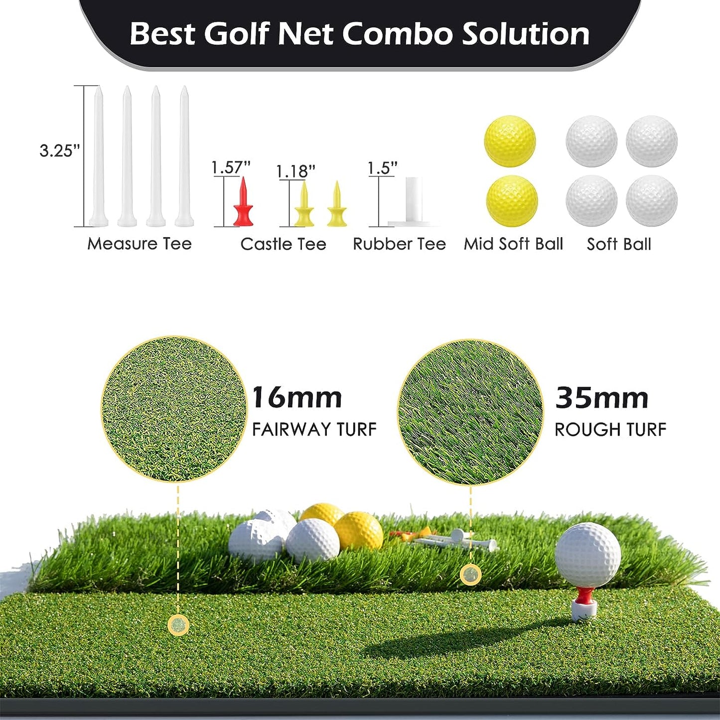 Golf Net, 10X7Ft Heavy Duty Practice Net with Mat, Target Cloth, 8 Tees, 6 Balls, Carry Bag - Training for Backyard Driving Chipping Indoor Outdoor
