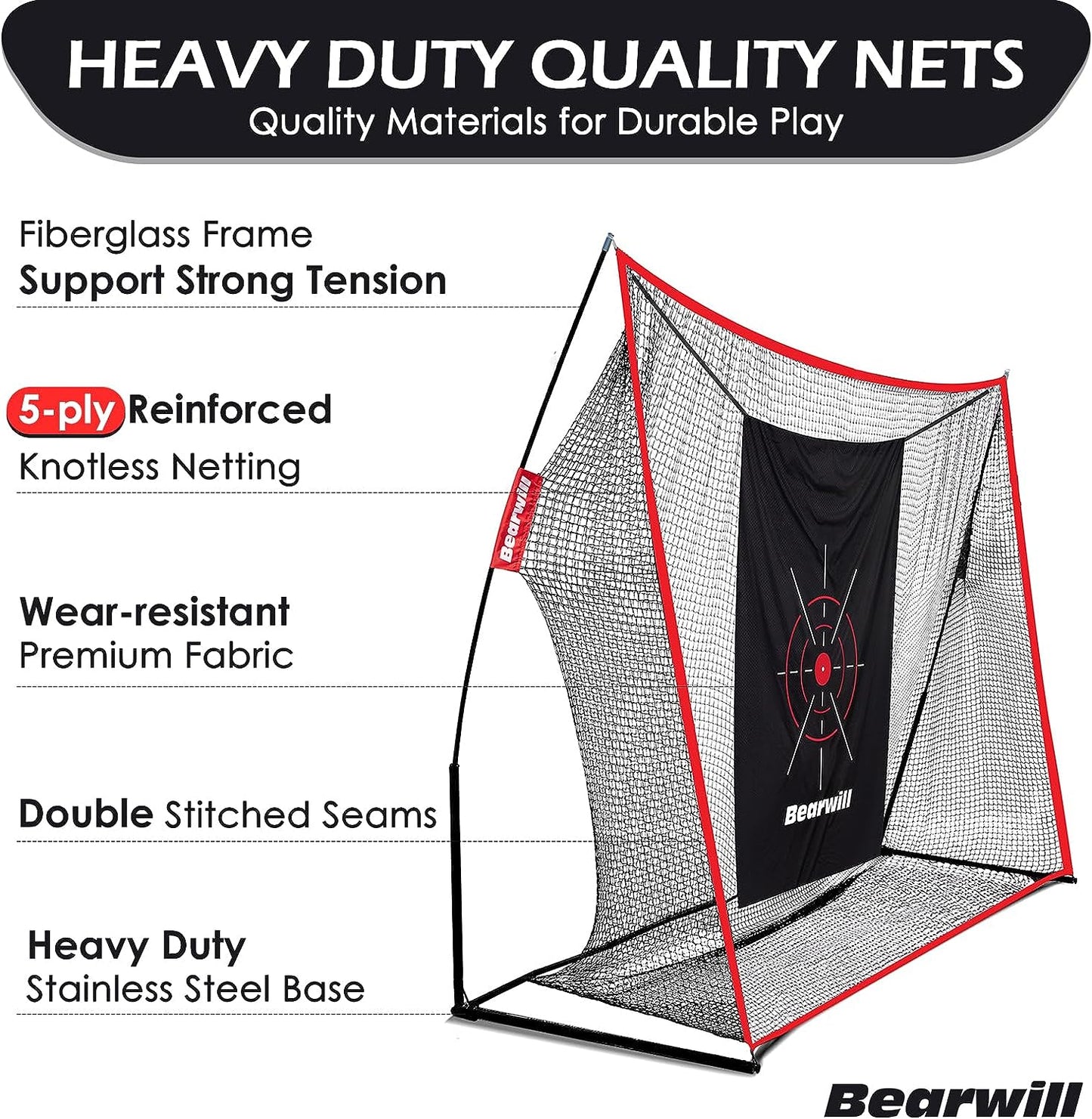 Golf Net, 10X7Ft Heavy Duty Practice Net with Mat, Target Cloth, 8 Tees, 6 Balls, Carry Bag - Training for Backyard Driving Chipping Indoor Outdoor