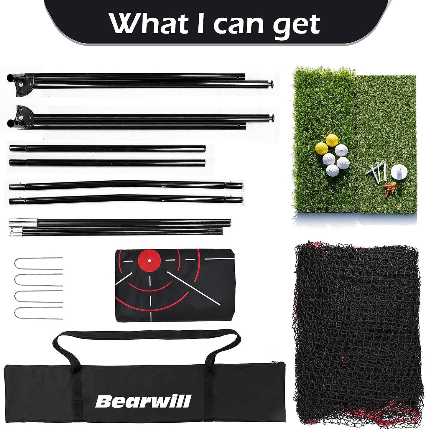 Golf Net, 10X7Ft Heavy Duty Practice Net with Mat, Target Cloth, 8 Tees, 6 Balls, Carry Bag - Training for Backyard Driving Chipping Indoor Outdoor
