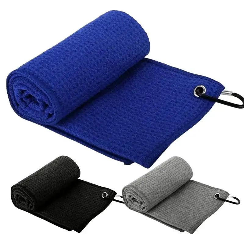 Tri-Fold Golf Towel for Golf Bags with Carabiner Clip, Premium Microfiber Waffle Pattern Golf Towel for Men Women