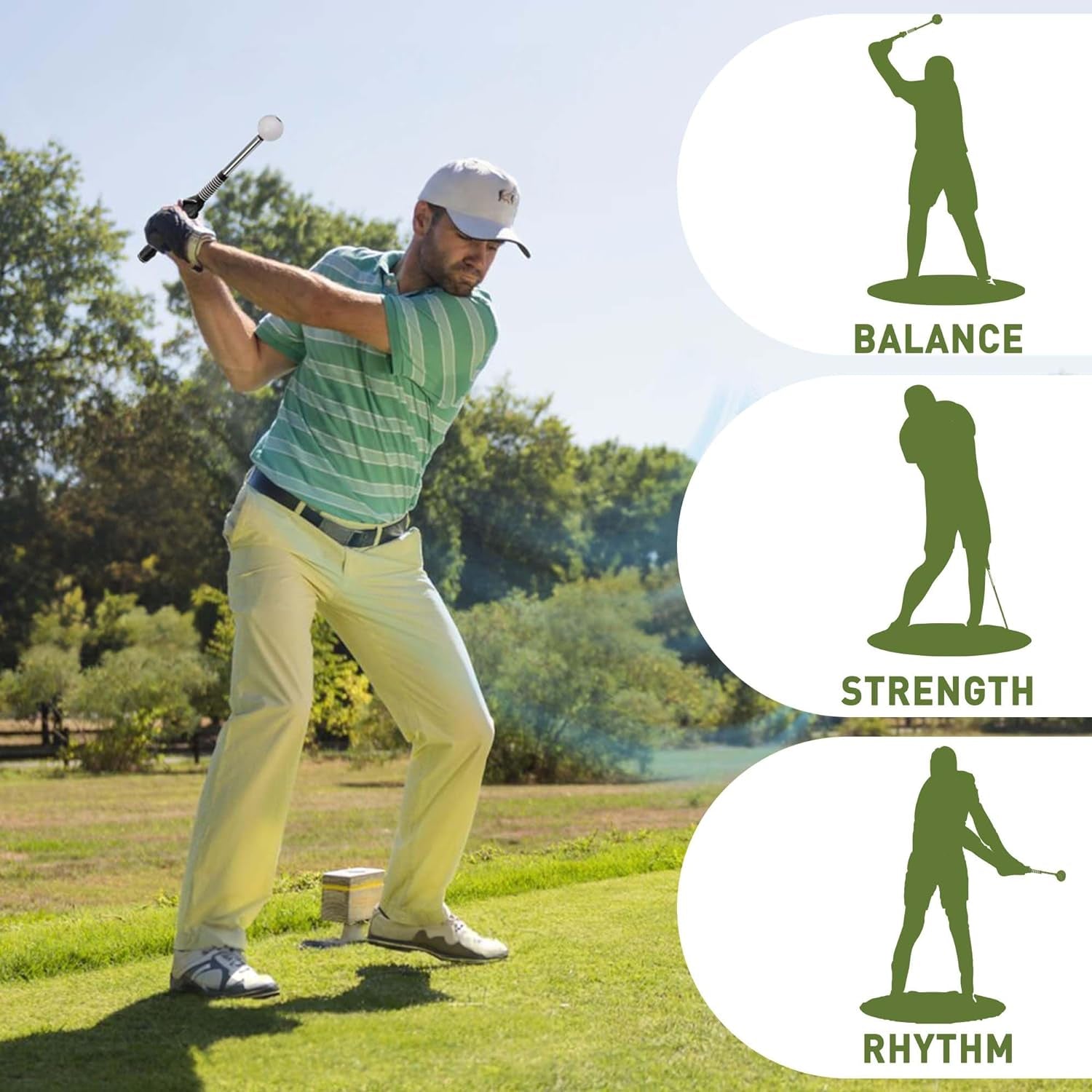 Retractable Golf Swing Training Aid, Golf Grip Trainer & Golf Swing Trainer for Warm-Up, Right-Handed Golf Club for Indoor Practice, Golf Accessories - Strength & Tempo Training for Chipping Hitting
