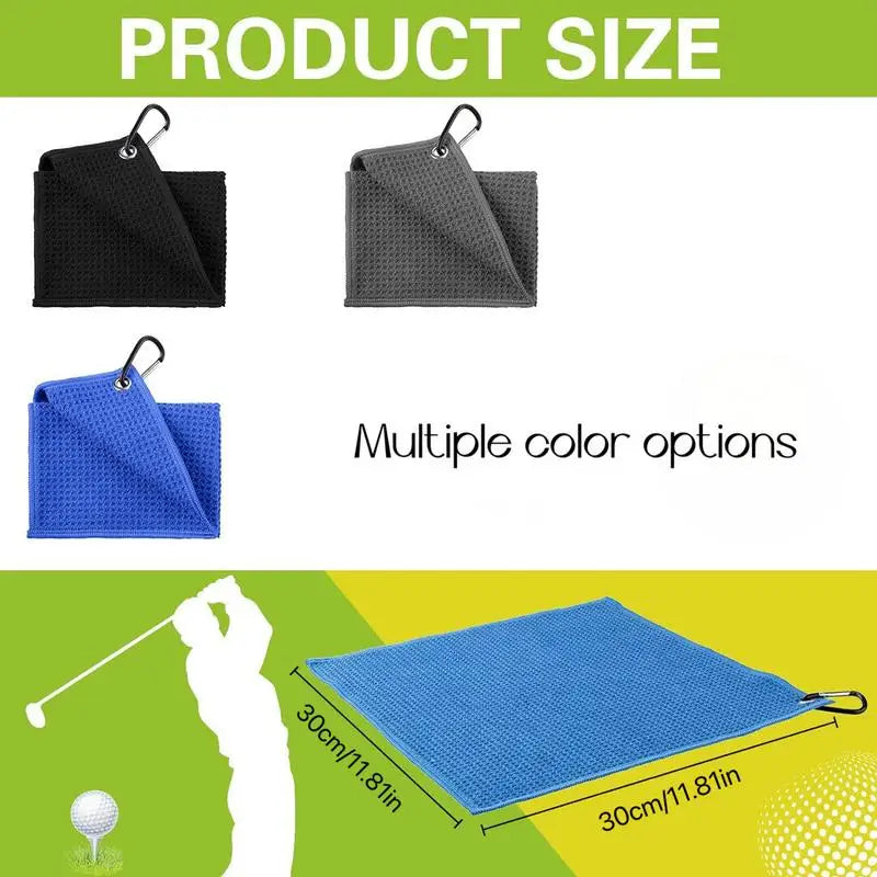 Tri-Fold Golf Towel for Golf Bags with Carabiner Clip, Premium Microfiber Waffle Pattern Golf Towel for Men Women